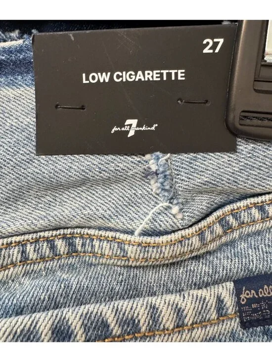 7 For All Man Kind Size 27 Low Cigarette Blue Erosion Jeans NWT $248 - Picture 6 of 15